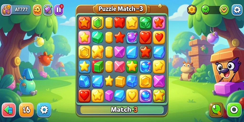 Tampilan antarmuka menarik dari permainan Puzzle Match-3 AT777.
