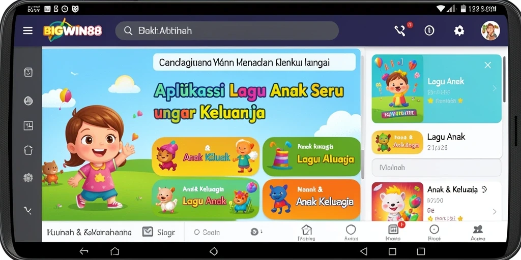 Antarmuka aplikasi BIGWIN88 menampilkan beragam pilihan lagu anak yang menarik.