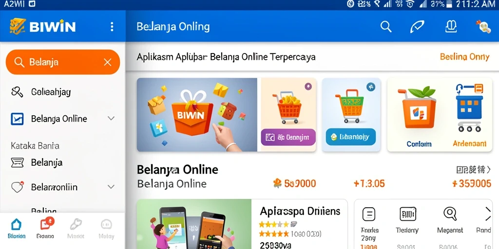 Tampilan antarmuka aplikasi BIWIN untuk belanja online yang mudah digunakan.