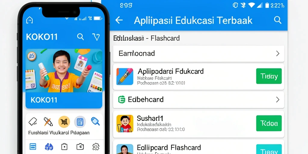Antarmuka aplikasi KOKO11 yang menarik dan fungsional untuk belajar Flashcard.