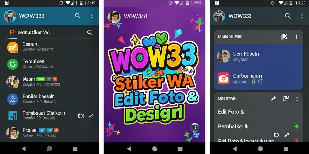 Menampilkan antarmuka pembuatan stiker WOW33 yang sederhana dan intuitif.
